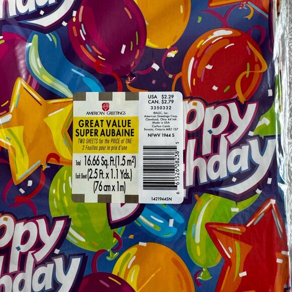 Vtg Smile Balloons Birthday Gift Wrap NOS Sealed American Greetings - Picture 4 of 5